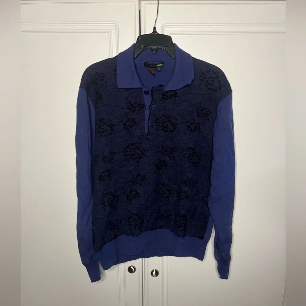 Vintage Tulliano 100% Wool Knit Polo Lace Front Sweater Size XL